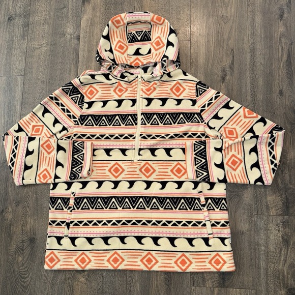 O'Neill Tops - O'Neill Hoodie Woman's Sz Large Beige Aztec Fleece Quarter Zip Pullover Tribal